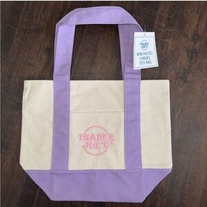 NWT Trader Joe’s mini pastel canvas tote bags pink lavender and white